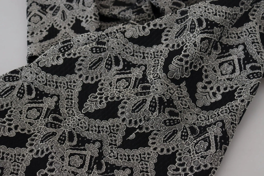 Robe fourreau noire dolce & gabbana en jacquard gris avec motifs en dentelle argent intricés
