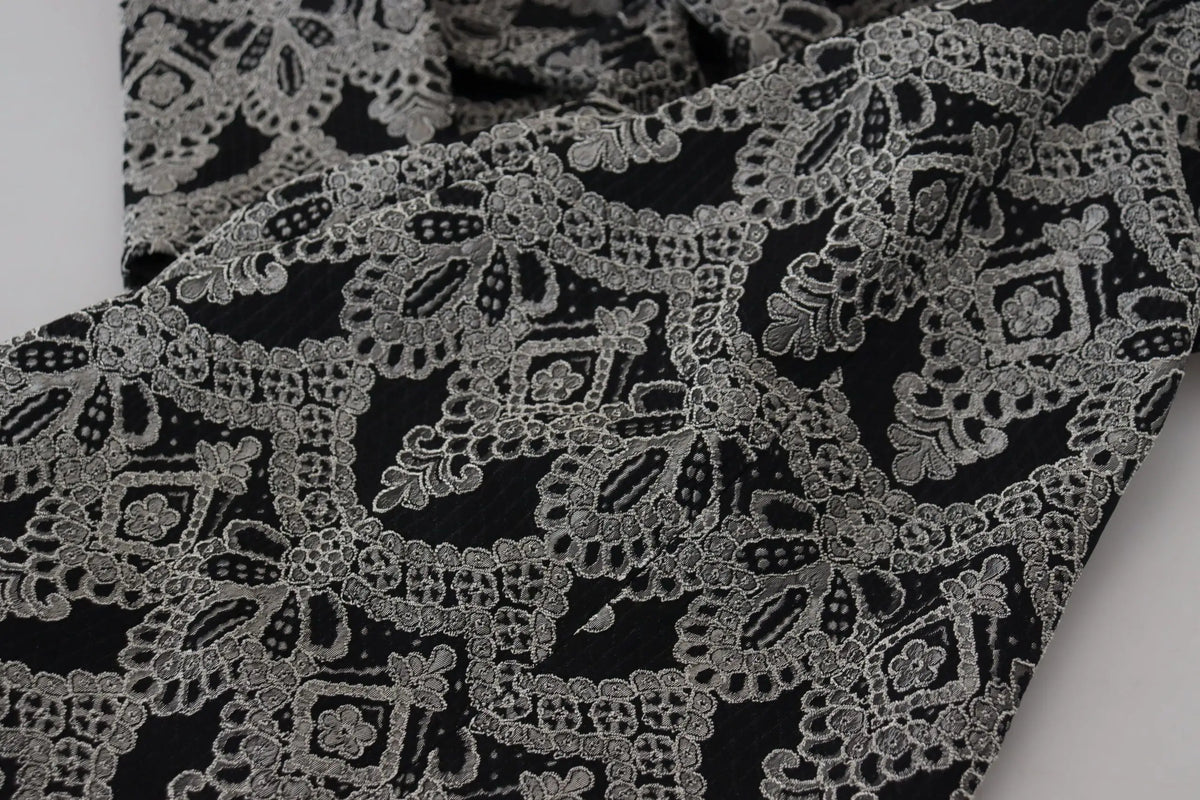Robe fourreau noire dolce & gabbana en jacquard gris avec motifs en dentelle argent intricés