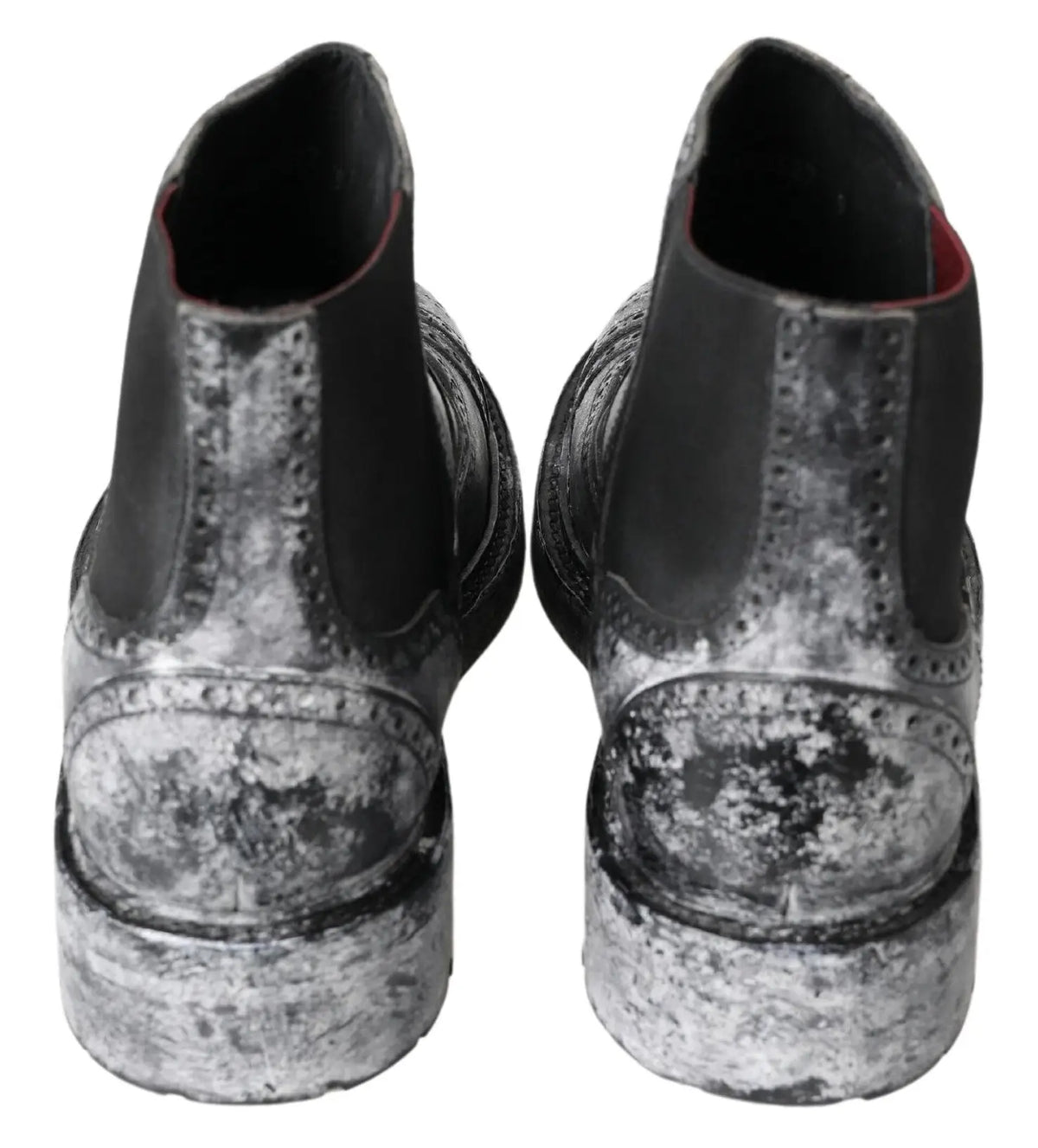Dolce & Gabbana bottines noires en cuir avec finition argentée métallisée et broderies décoratives côtés