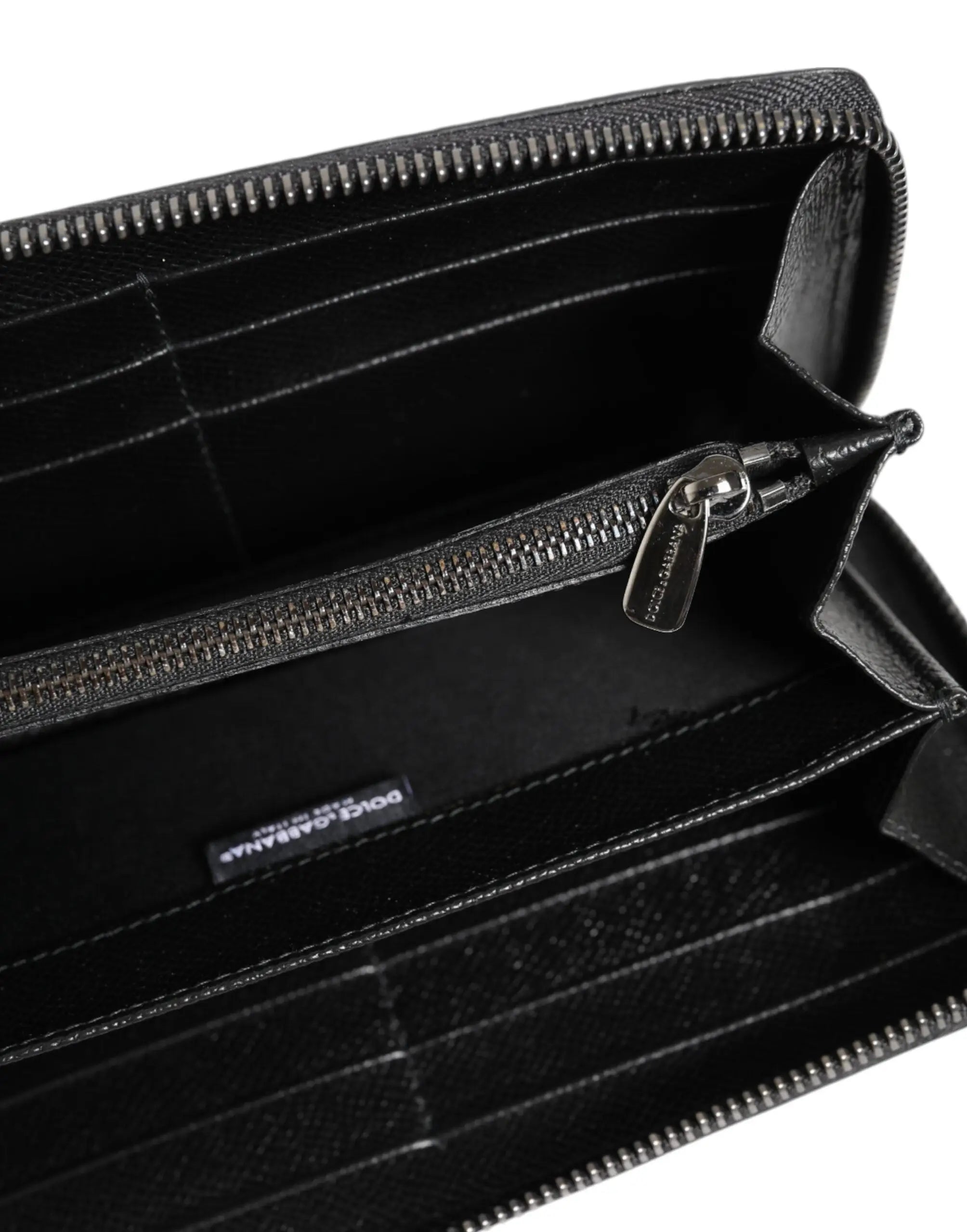 Dolce & gabbana portefeuille continental noir en cuir léopard gris avec fermeture éclair argentée minimaliste