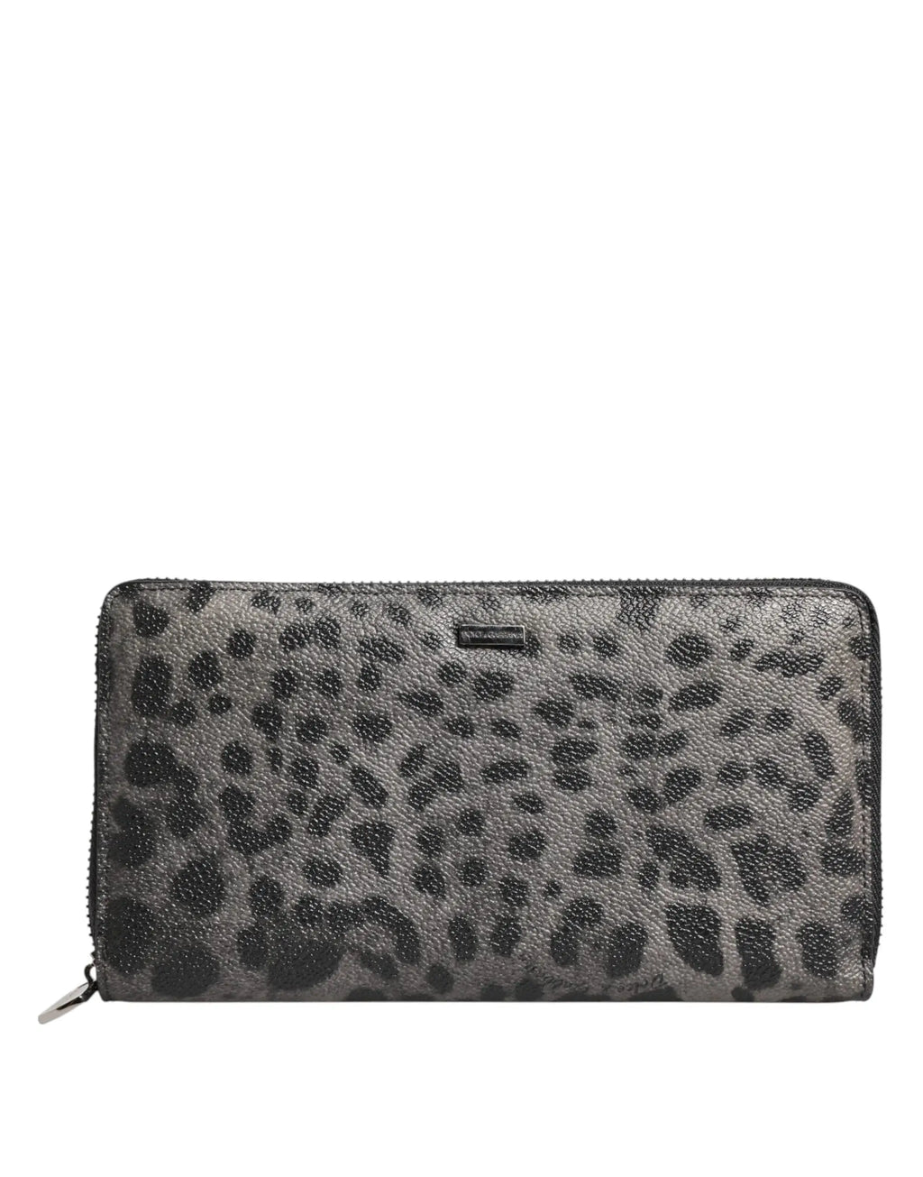 Dolce & Gabbana portefeuille continental zippé en cuir léopard noir et gris avec finition métallique texturée