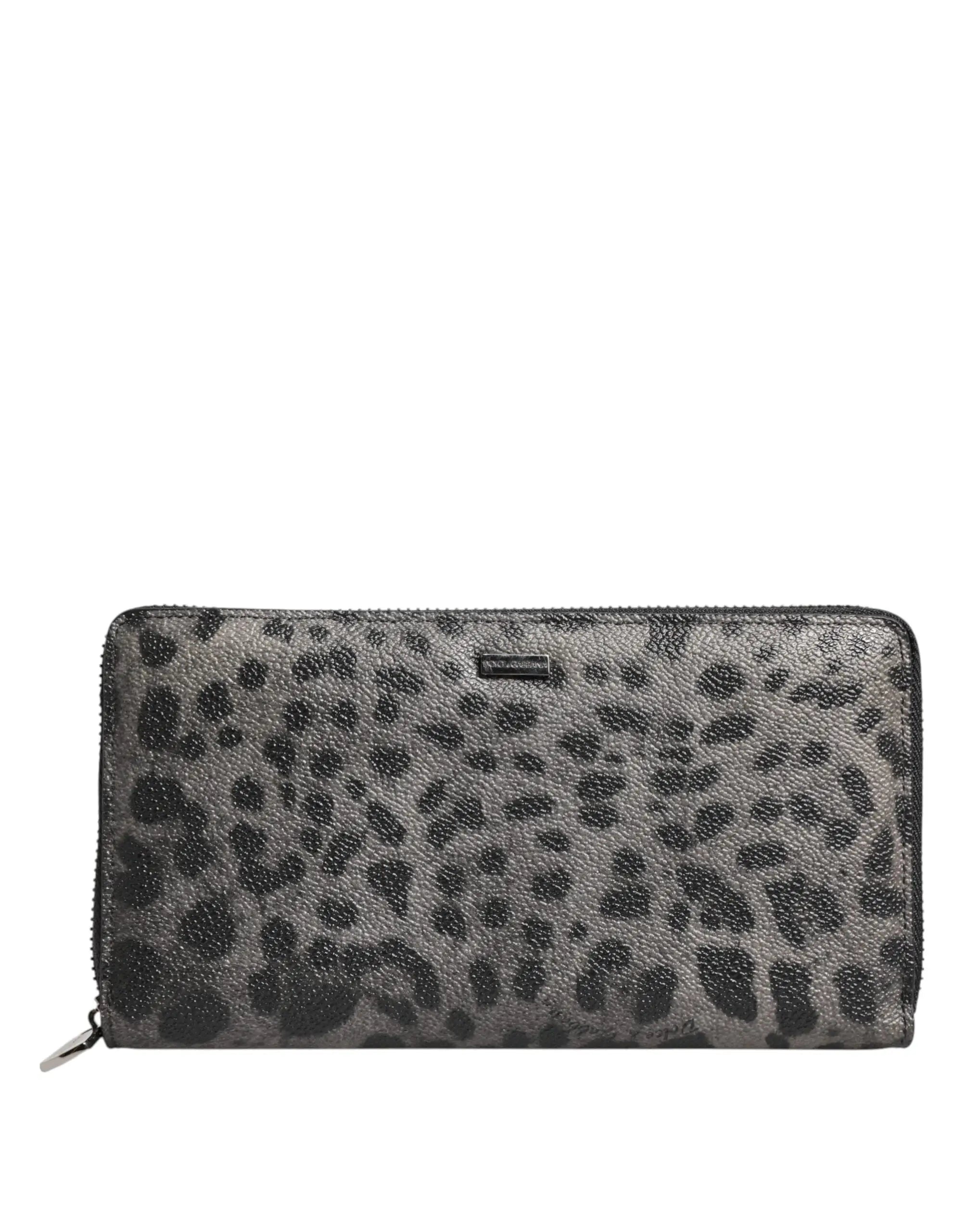 Dolce & Gabbana portefeuille continental zippé en cuir léopard noir et gris avec finition métallique texturée