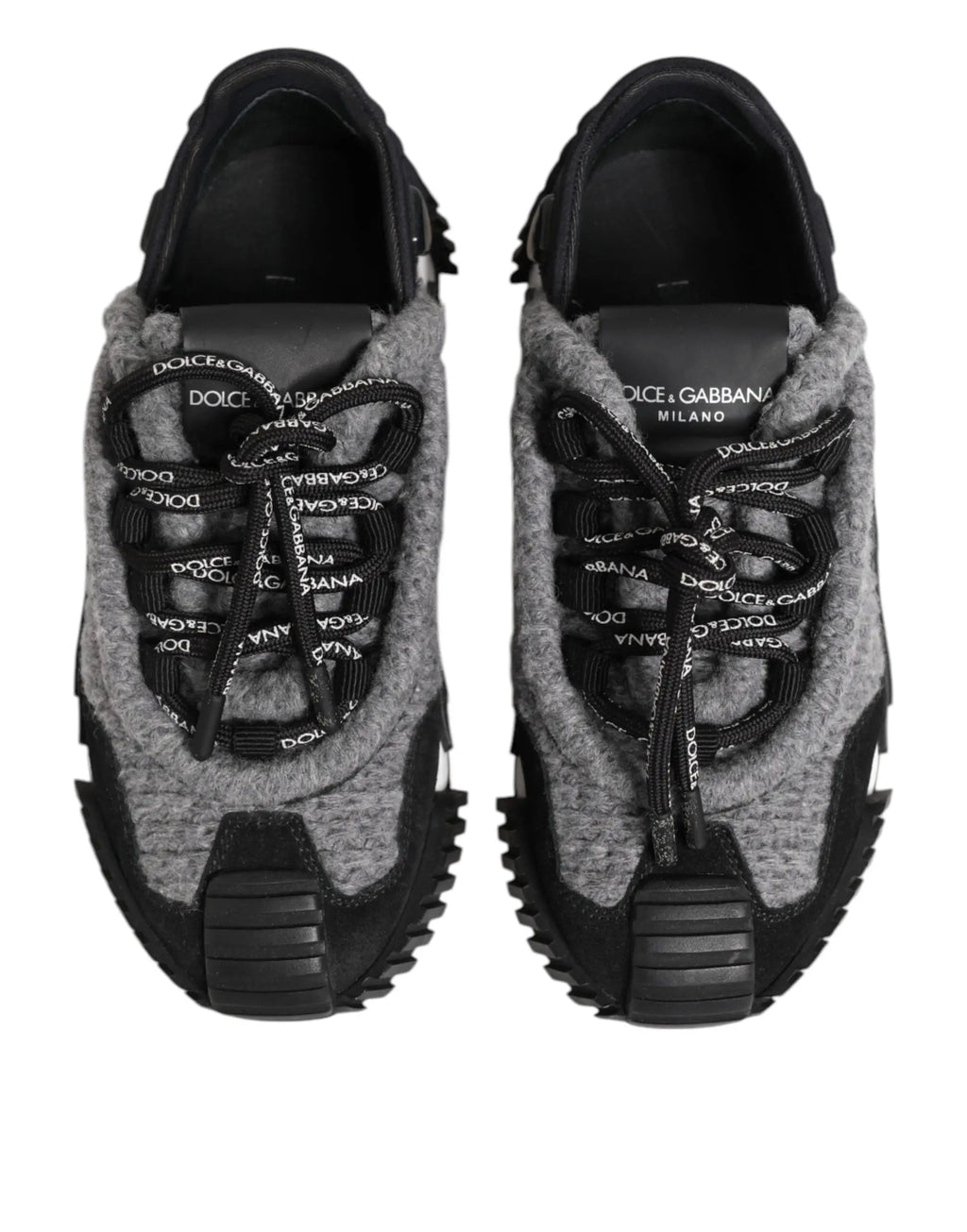 Baskets basses dolce & gabbana ns1 gris en laine mélangée avec semelles en caoutchouc noir et lacets à logo