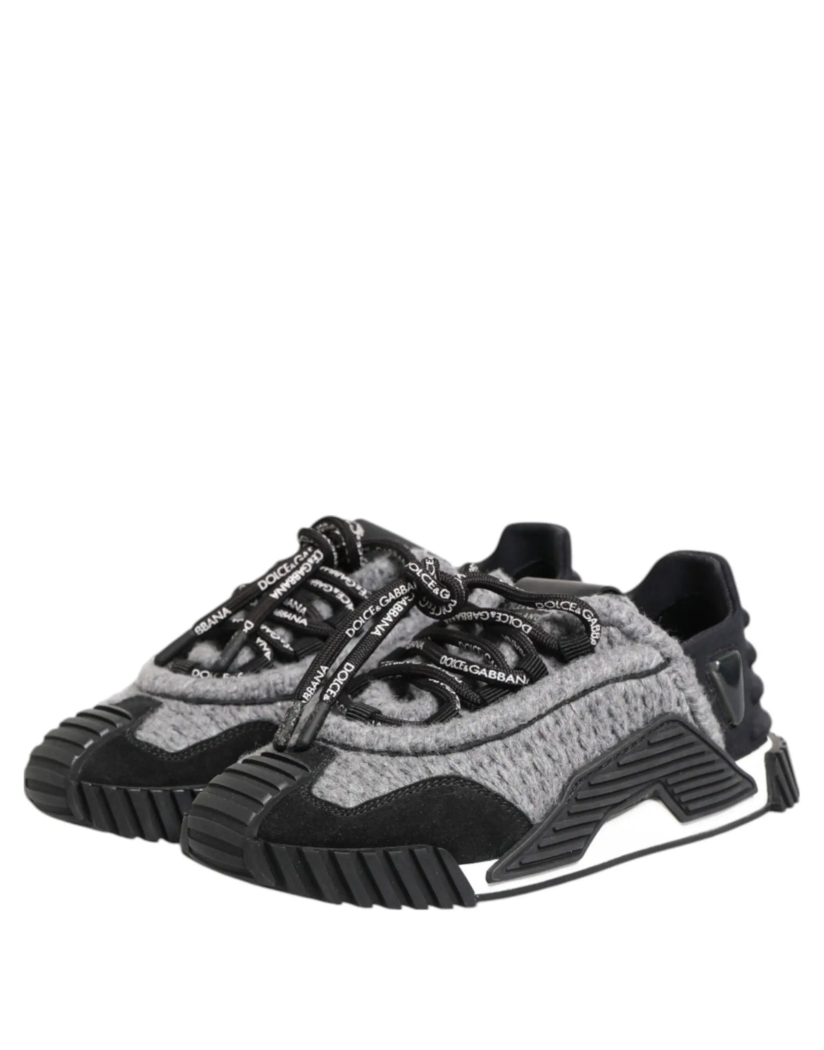 Dolce & Gabbana baskets basses noir et gris en maille avec lacets brandés et semelle épaisse
