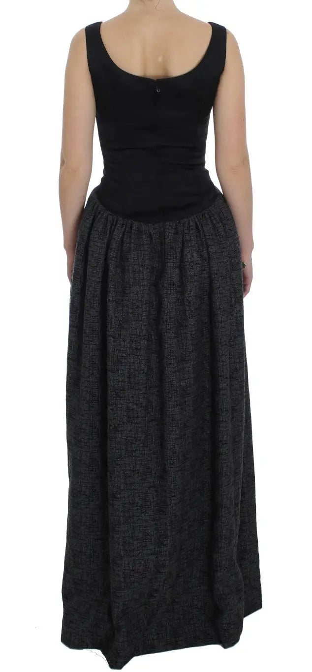 Dolce & gabbana robe fourreau longue noire et grise avec corsage ajusté et taille froncée sans manches