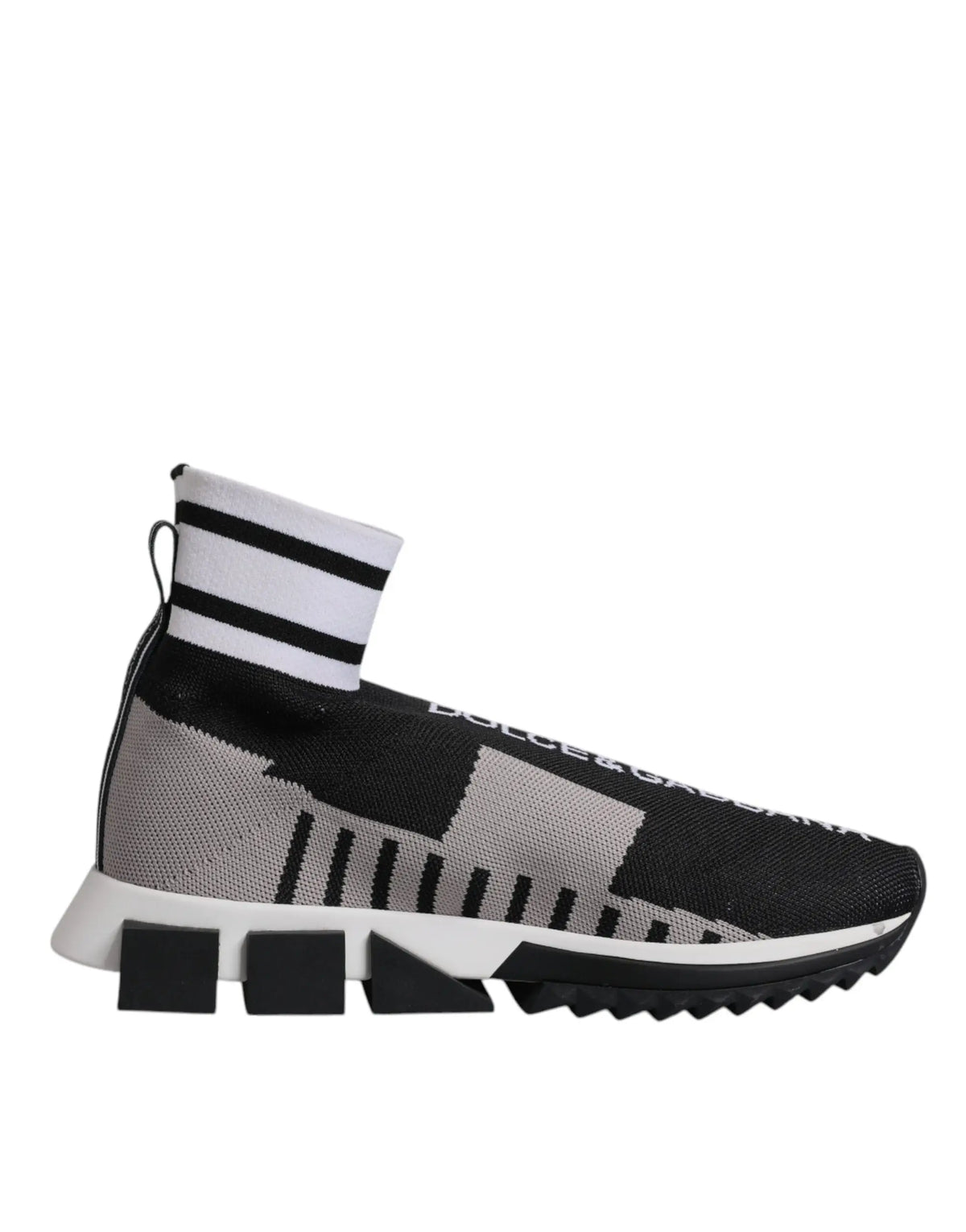 Baskets femme dolce & gabbana noire et grise en maille type chaussette avec motif géométrique et semelle épaisse noire et blanche
