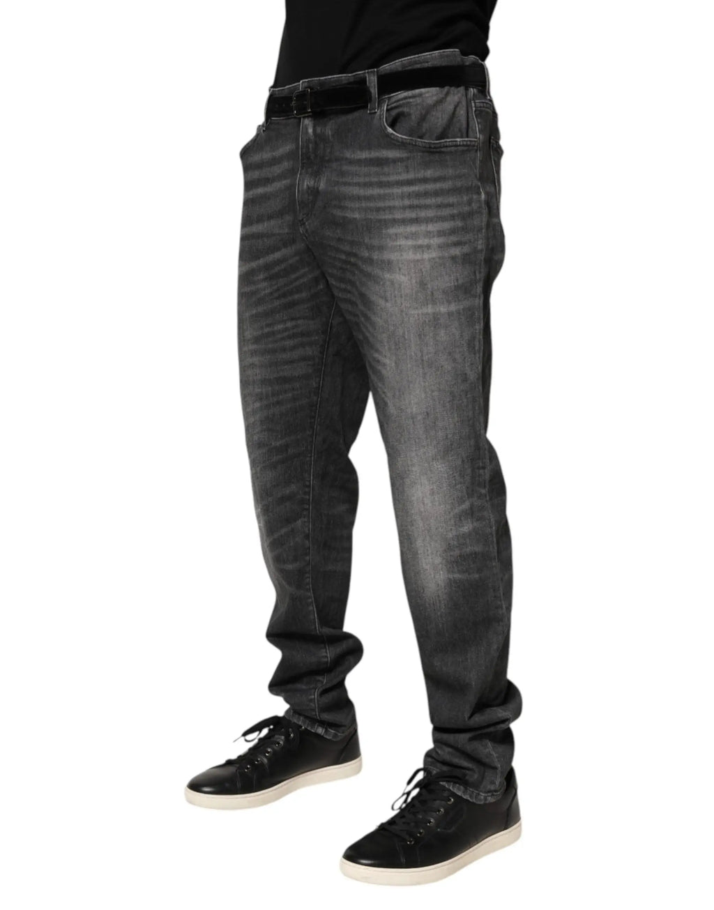 Jean slim fit droit en denim noir gris délavé avec finition usée de dolce gabbana