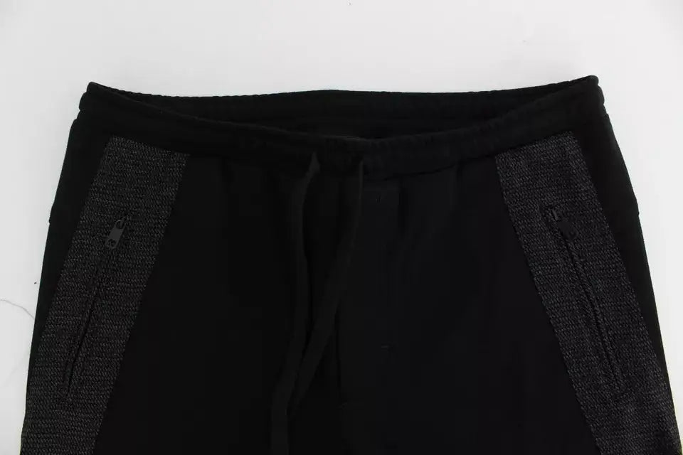 Pantalon décontracté dolce & gabbana noir en laine avec panneaux latéraux gris texturés et poches zippées