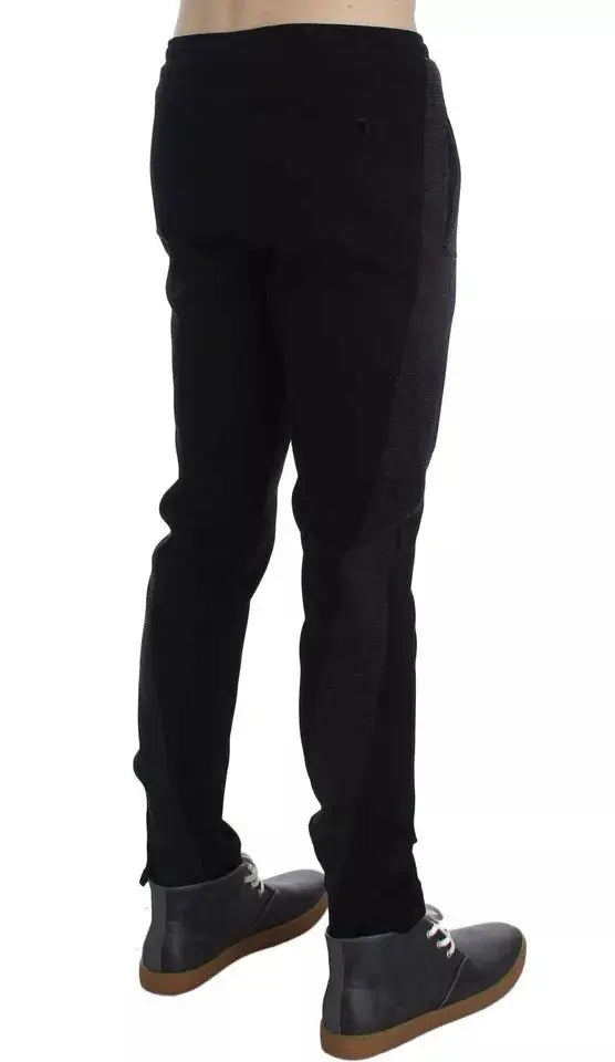 Dolce & gabbana pantalon casual en laine noir et gris avec coupe slim et bandes latérales noires