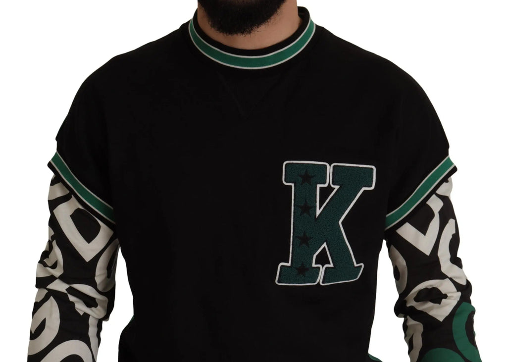 Sweatshirt dolce gabbana noir en coton avec lettre k verte et blanche brodée et étoiles sur la poitrine