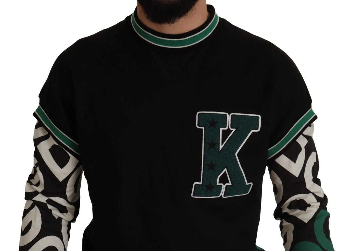 Sweatshirt dolce gabbana noir en coton avec lettre k verte et blanche brodée et étoiles sur la poitrine