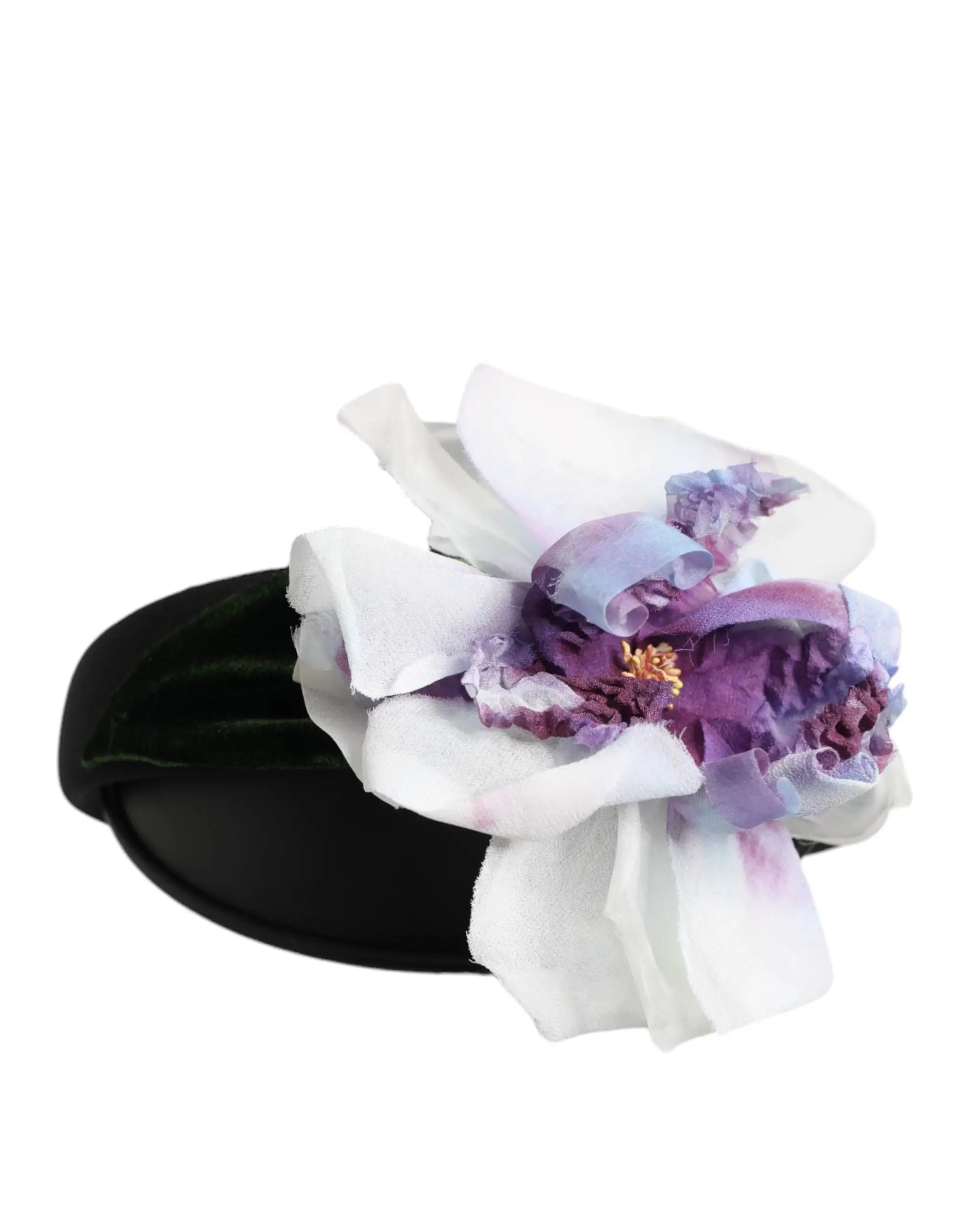 Dolce & Gabbana serre-tête en velours noir avec appliqué floral en soie blanche et violette à centre doré délicat