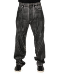 Jean en denim gris foncé dolce & gabbana avec motif graphique blanc abstrait vertical sur les jambes