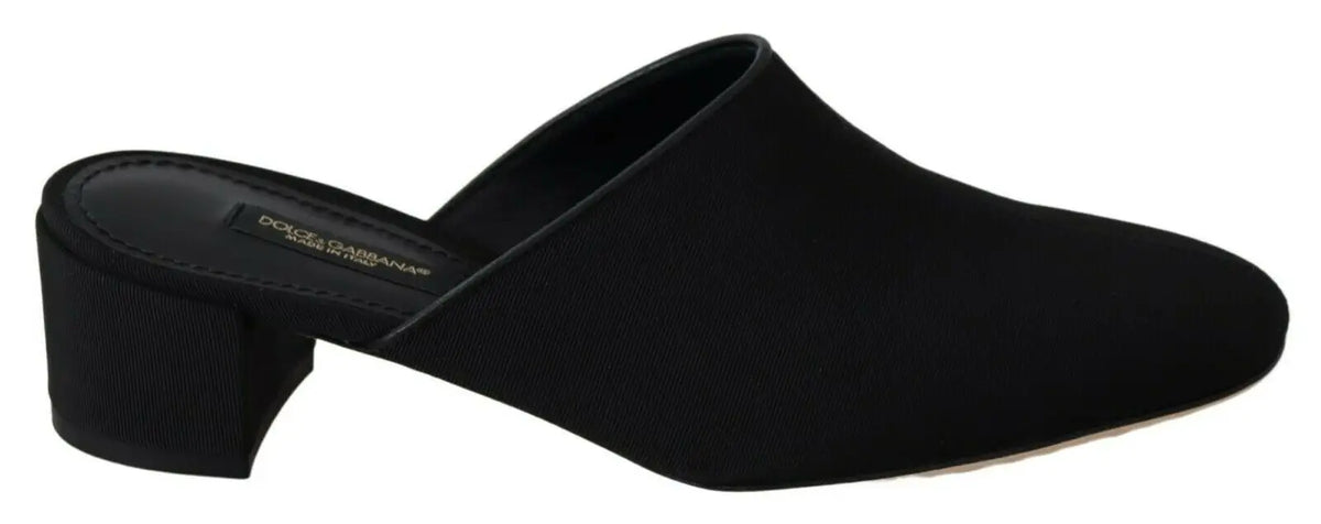 Mules dolce & gabbana noires en suède doux avec talon bloc pour femmes chaussures slides grosgrain