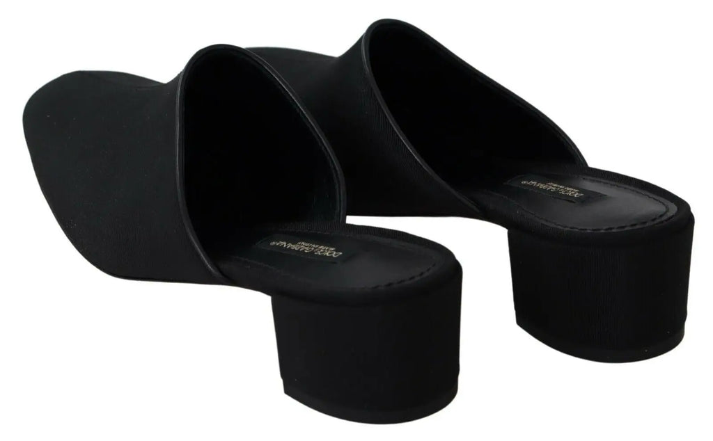 Mules noires en satin dolce et gabbana avec talon bloc épais et design grosgrain pour femme