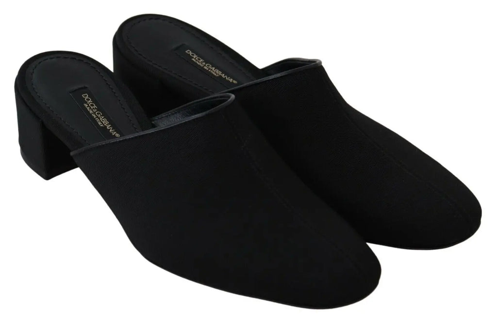 Mules noires en suède dolce & gabbana avec talon bloc bas et logo sur la semelle intérieure