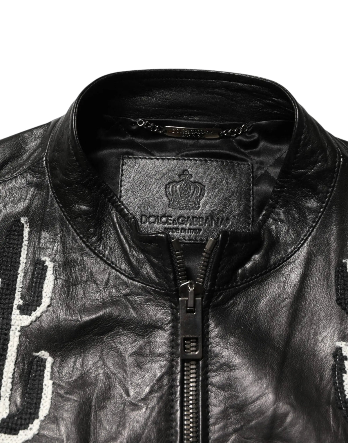 Veste biker homme dolce gabbana noire en cuir avec broderie guns n roses et étiquette dolce gabbana