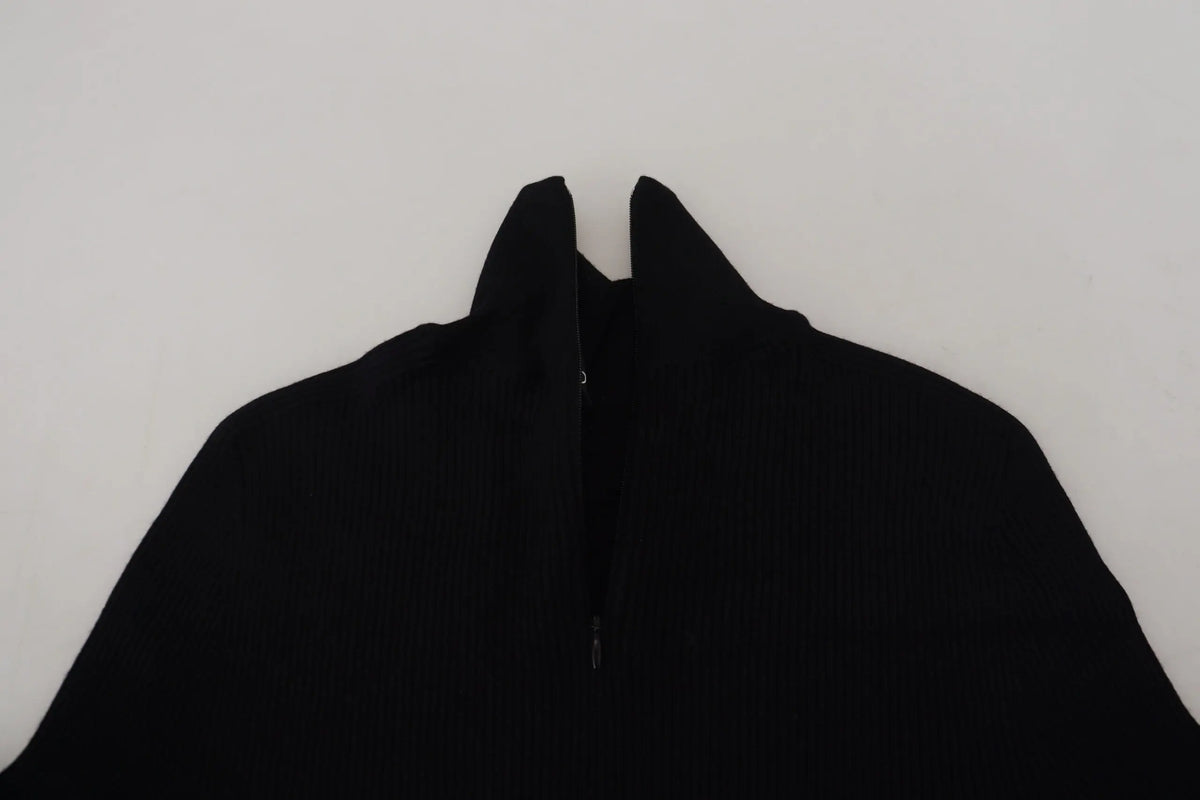 Dolce & gabbana pull demi-zip noir en tissu lisse avec col haut et fermeture zippée