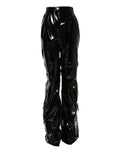 Pantalon cargo noir en cuir verni dolce gabbana taille haute avec poches multiples et coupe bootcut