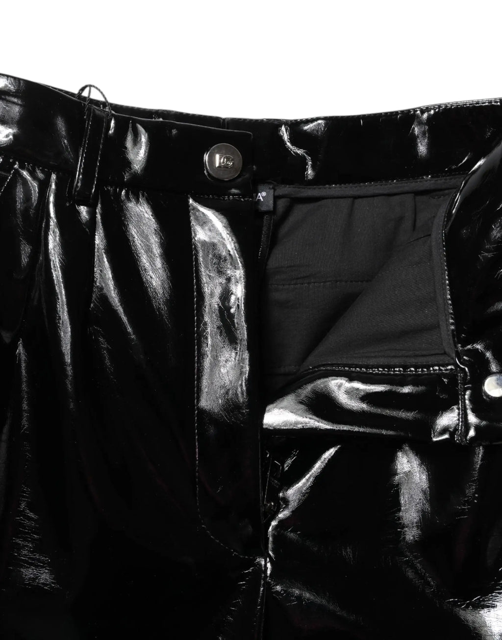 Pantalon cargo bootcut taille haute noir dolce & gabbana en cuir verni avec fermeture à boutons