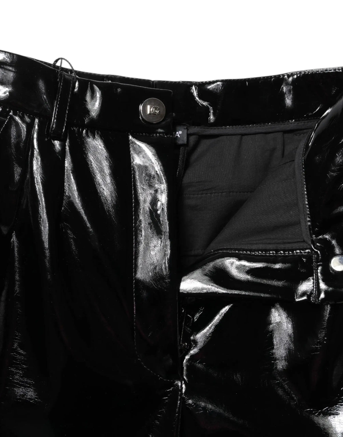Pantalon cargo bootcut taille haute noir dolce & gabbana en cuir verni avec fermeture à boutons