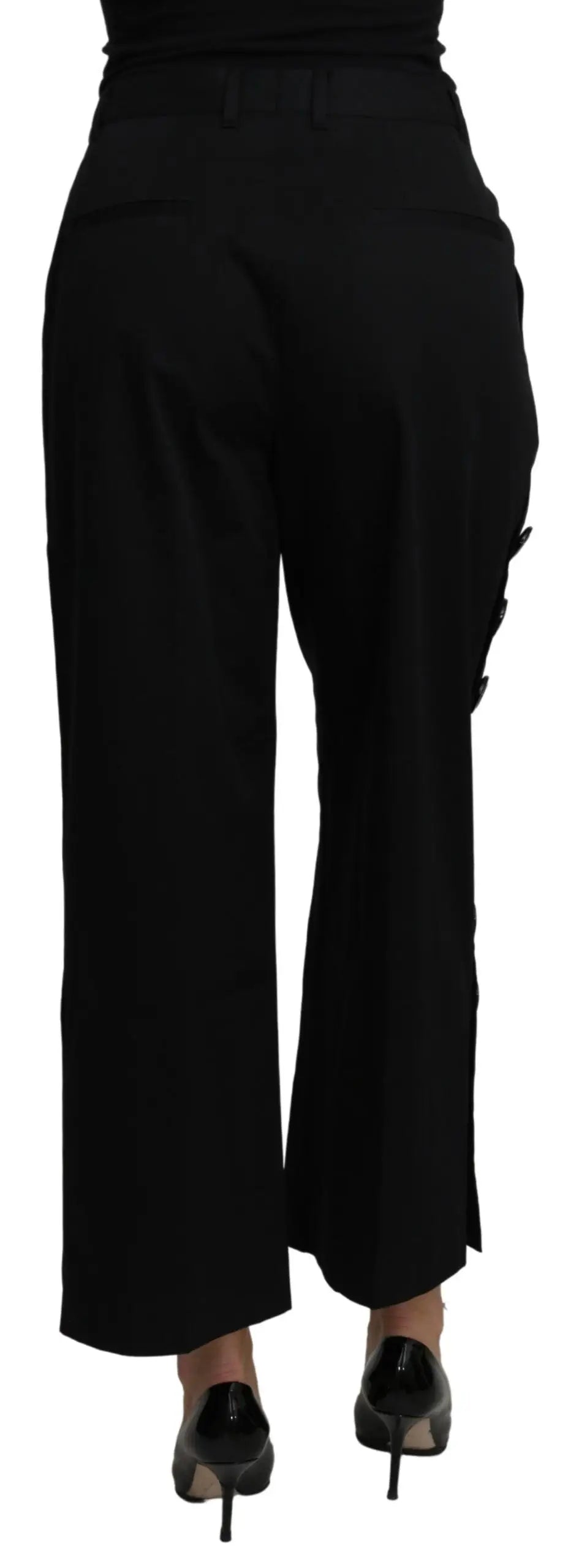 Pantalon dolce & gabbana noir en coton stretch taille haute coupe large avec fente latérale élégante