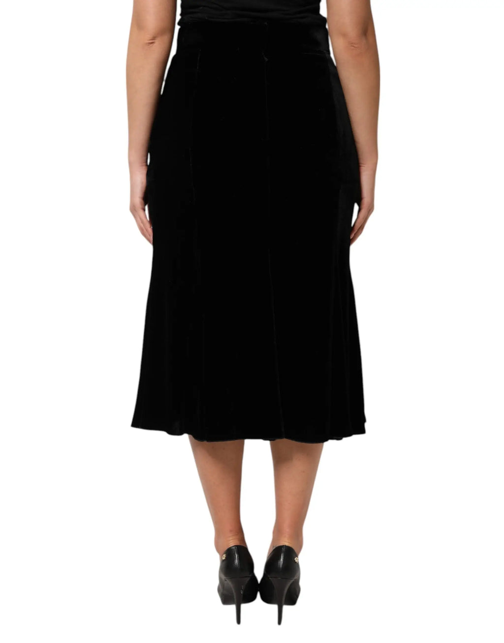 Dolce & gabbana jupe midi plissée en velours noir taille haute coupe évasée élégante
