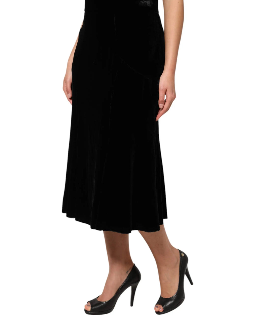 Jupe midi noire en velours dolce gabbana taille haute ajustée et coupe évasée