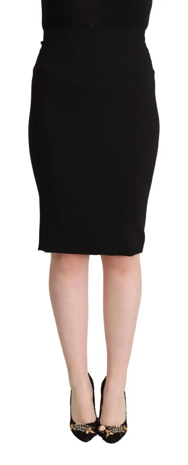 Jupe crayon noire dolce gabbana taille haute longueur genou silhouette ajustée avec détails discrets sur les coutures côtés