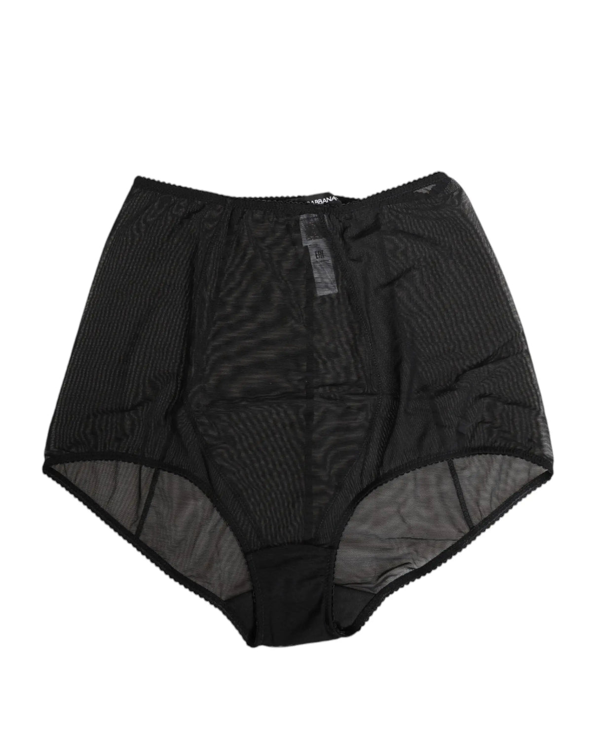 Dolce & gabbana culotte taille haute noire en mesh transparent avec texture côtelée subtile et finitions renforcées