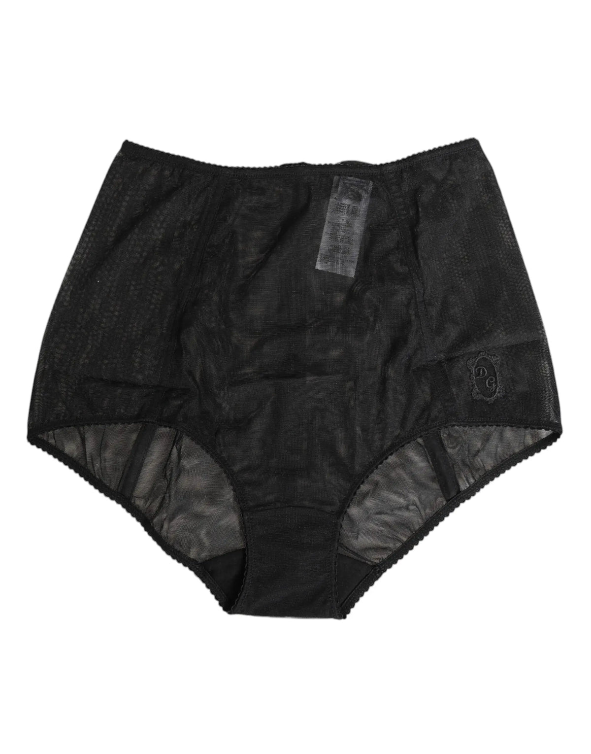 Dolce & gabbana lingerie taille haute noire en dentelle avec mesh transparent et bordures festonnées