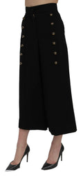 Pantalon large noir dolce & gabbana taille haute avec boutons dorés décoratifs sur chaque jambe