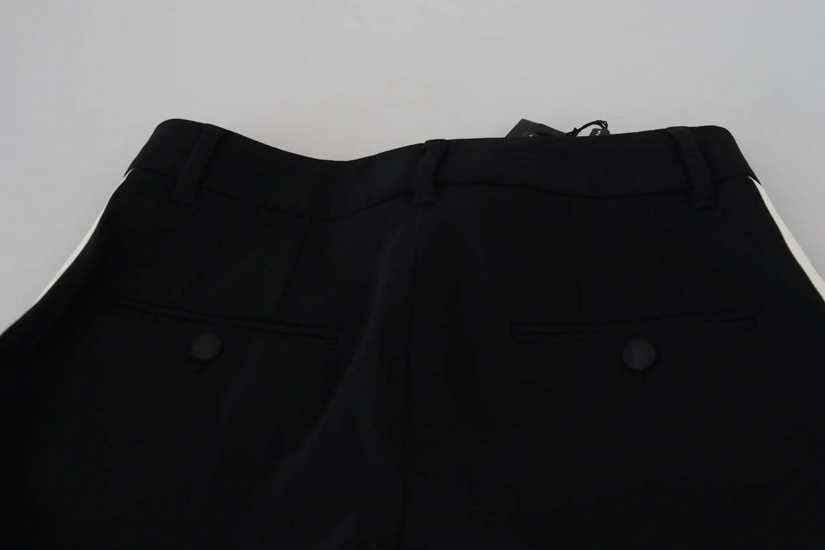 Pantalon femme dolce gabbana noir taille haute avec bandes blanches latérales et poches à boutons noires