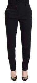 Pantalon femme dolce gabbana noir taille haute en tissu avec coupe droite et détails discrets dorés aux poches