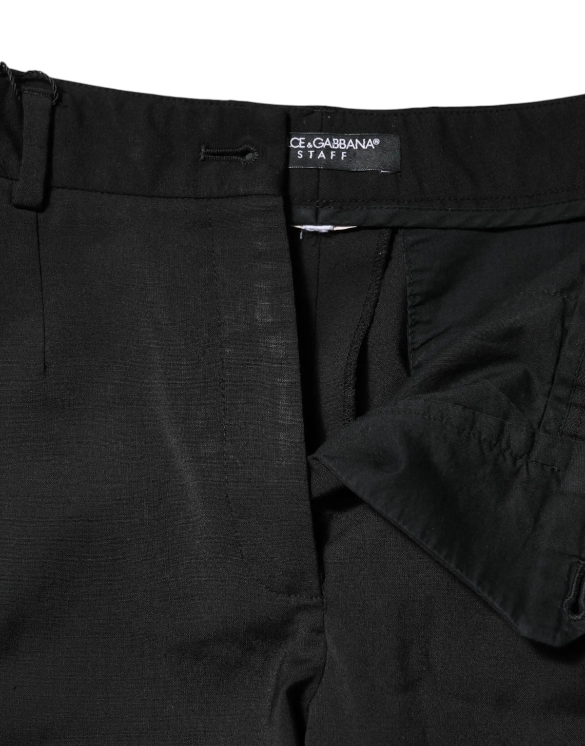 Pantalon noir en coton dolce et gabbana taille haute avec étiquette staff visible à la ceinture