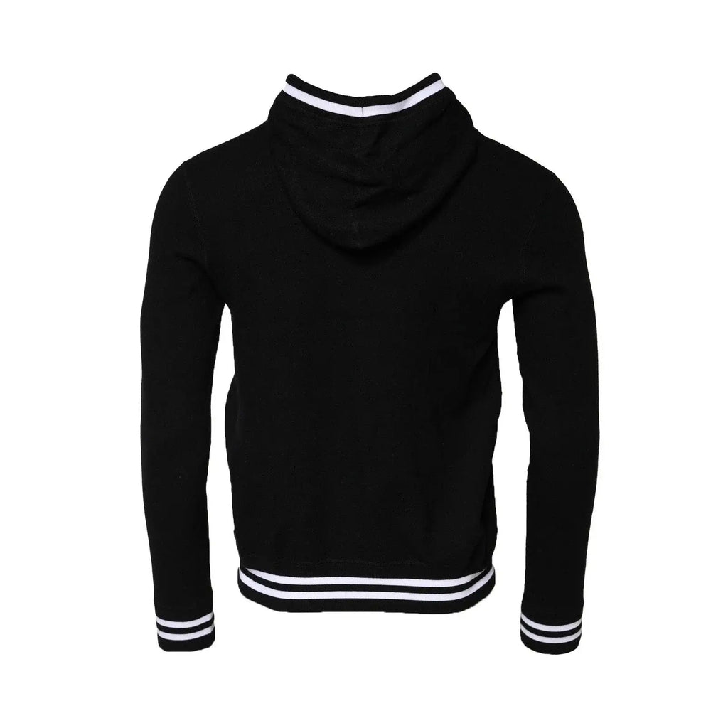 Sweatshirt à capuche noir dolce & gabbana avec logo imprimé et bordures blanches rayées aux poignets, col et ourlet