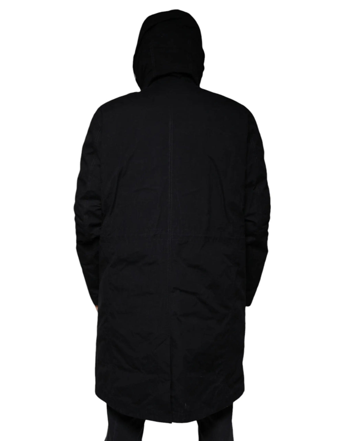 Dolce & gabbana parka noir en coton avec capuche coupe droite vue de dos avec couture apparente