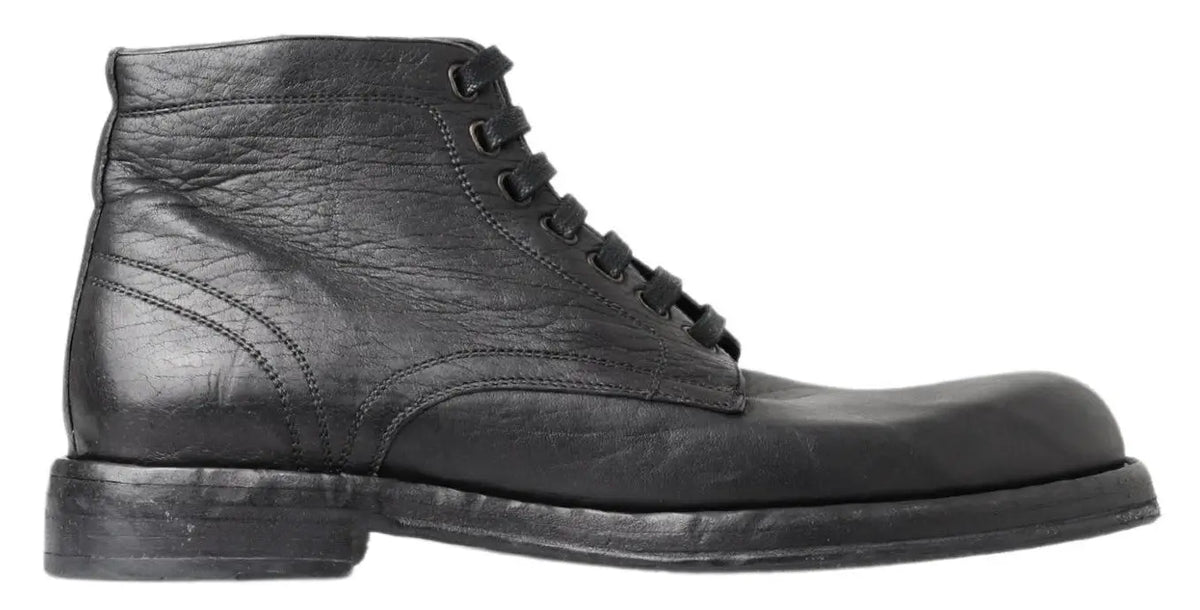 Bottes dolce & gabbana black horse en cuir de cheval noir à tige haute avec semelle robuste et lacets classiques