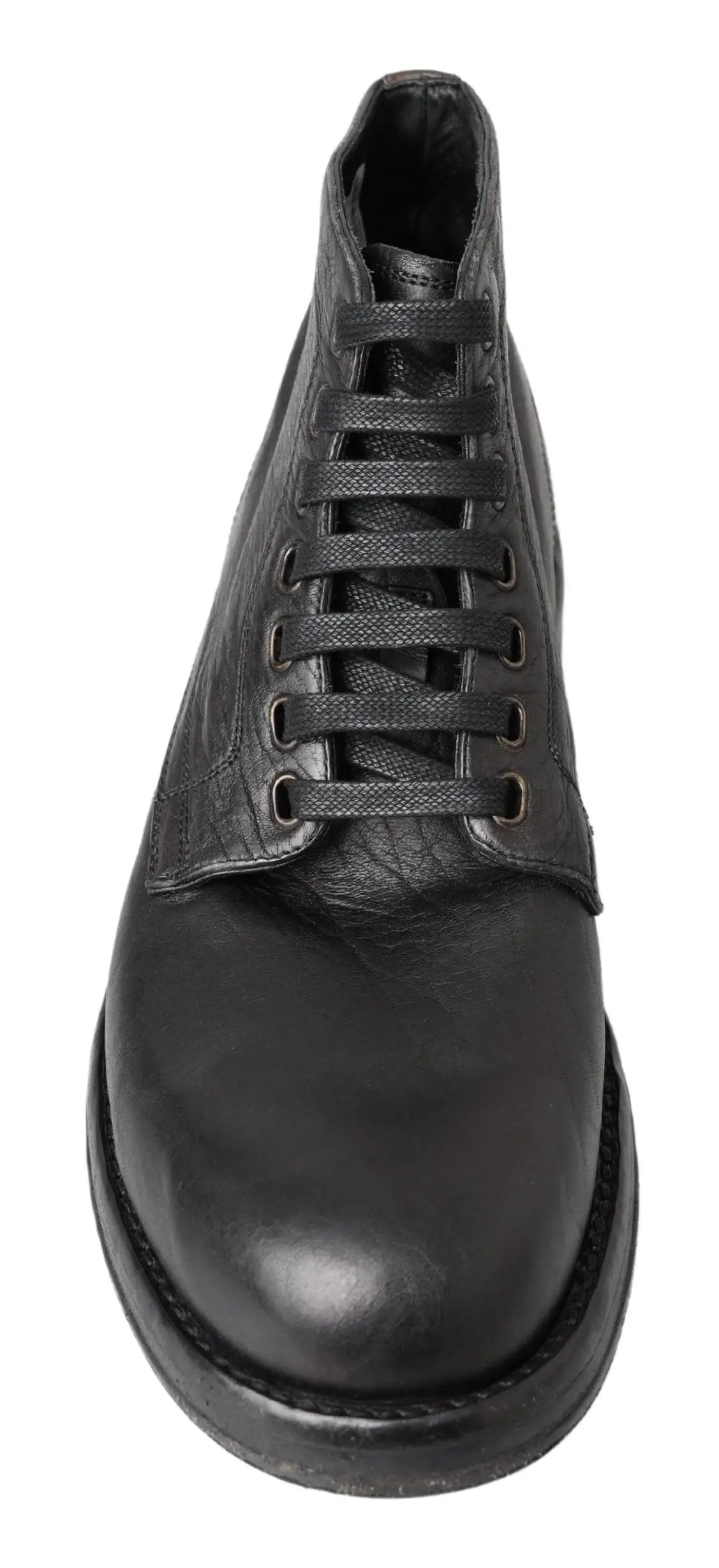 Dolce & gabbana bottes hautes en cuir noir avec bout texturé et lacets assortis perugino