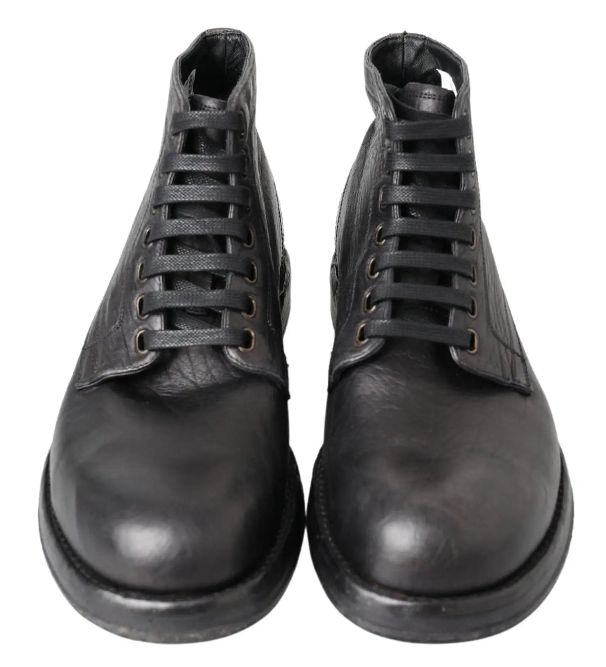 Dolce & gabbana bottes perugino en cuir noir avec lacets finition mate et texture subtile