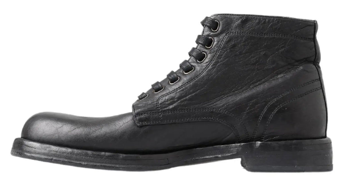 Dolce & gabbana bottes perugino en cuir cheval noir avec surface texturée et semelle robuste à lacets
