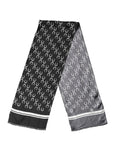 Écharpe homme noire en soie dolce gabbana 136cm x 23cm avec motif fer à cheval blanc et dégradé gris