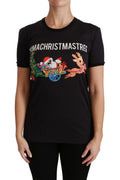 T-shirt noir dolce & gabbana avec broderie colorée scène de noël avec papa noël, rennes et décorations festives