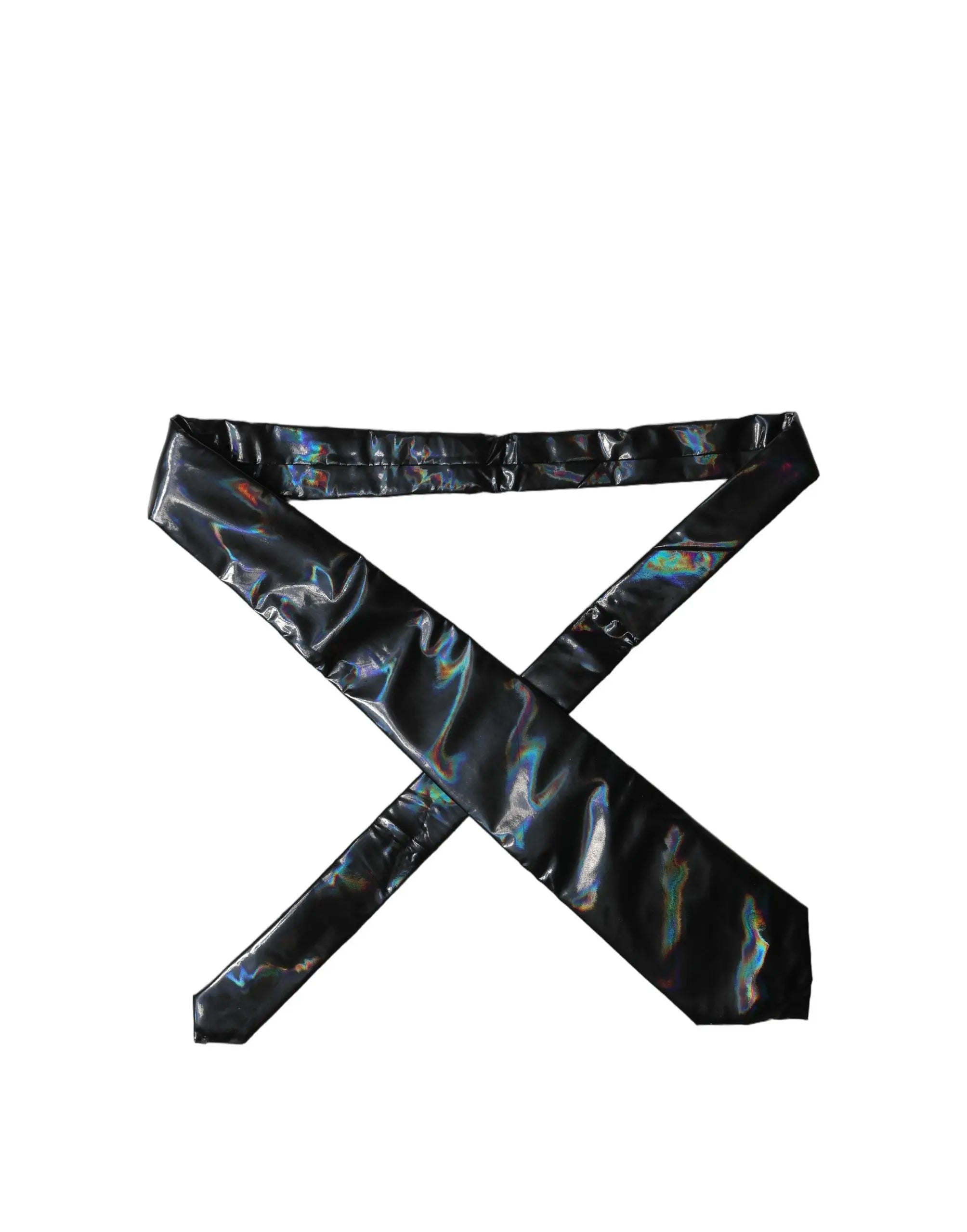 Ceinture holographique noire dolce & gabbana en soie irisée ajustable avec surface réfléchissante iridescente
