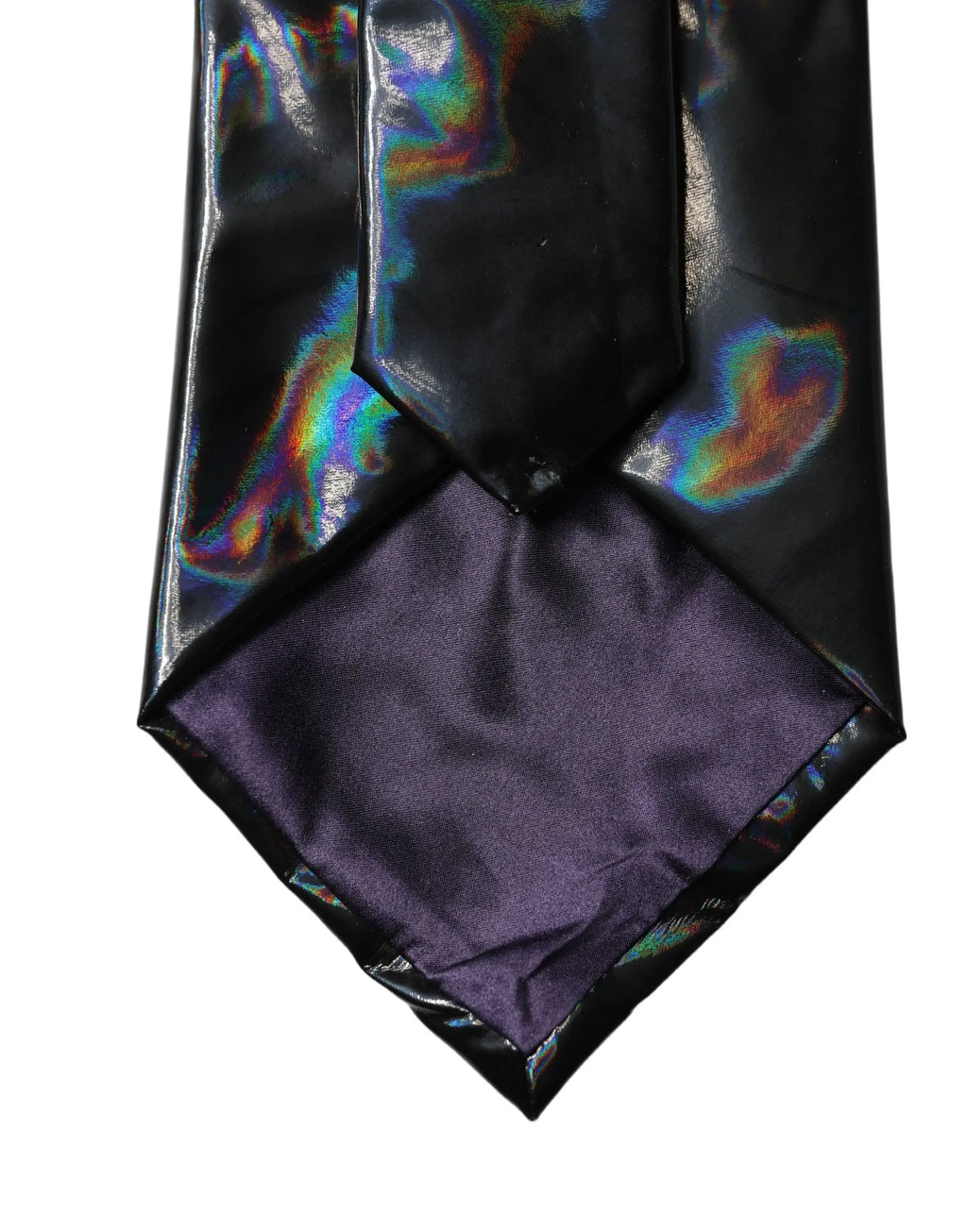 Dolce gabbana cravate femme noire en soie holographique avec motif irisé et doublure satinée violette ajustable