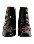 Dolce & gabbana bottines chelsea jackie en cuir verni noir avec bordure rouge et boutons tête de lion argentés
