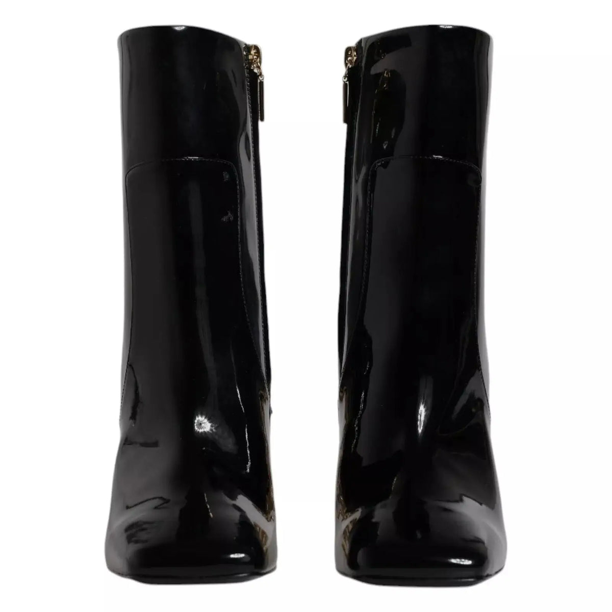 Dolce & gabbana bottes mi-mollet jackie en cuir noir avec finitions vernies et fermetures éclair dorées