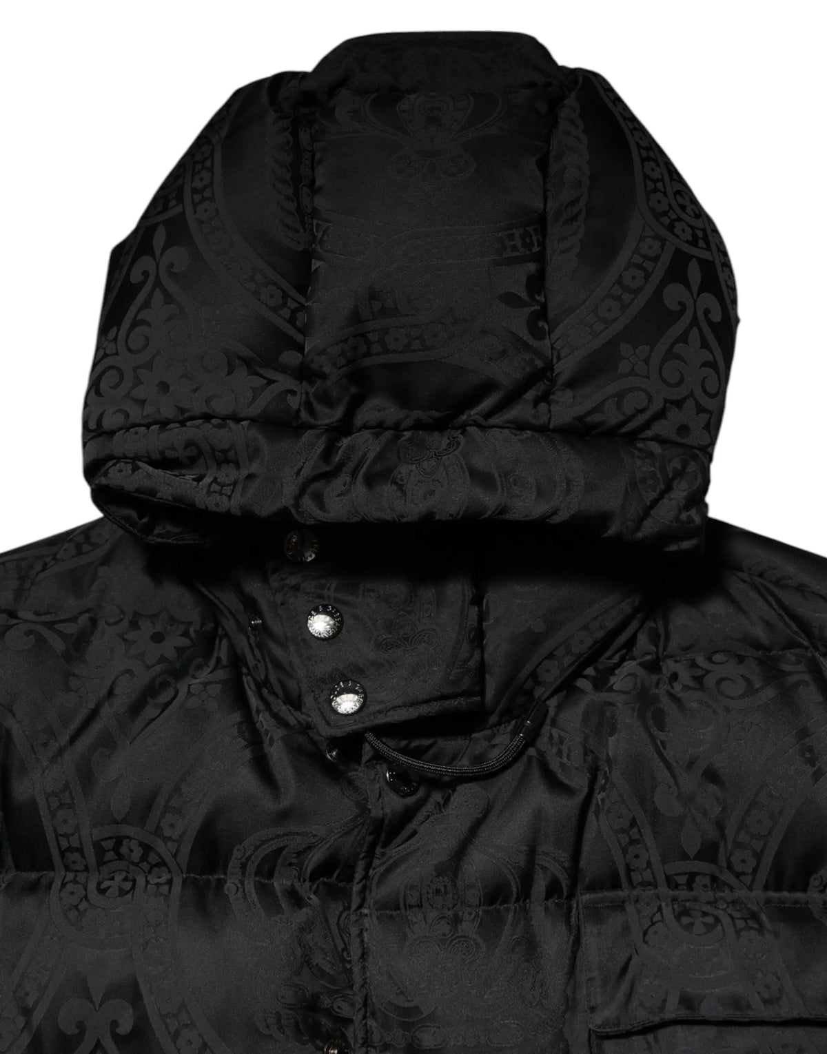 Veste matelassée noire dolce & gabbana en jacquard avec capuche matelassée et motif embossé subtil