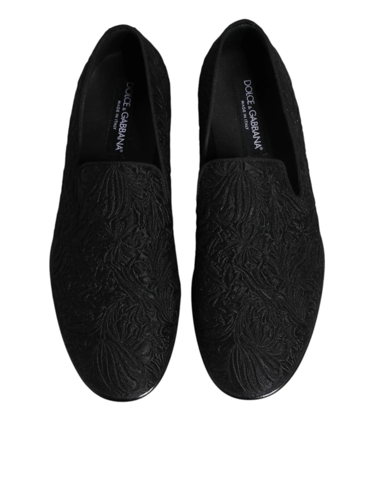 Dolce & gabbana black jacquard slip on loafers with intricate floral embroidery for formal wear