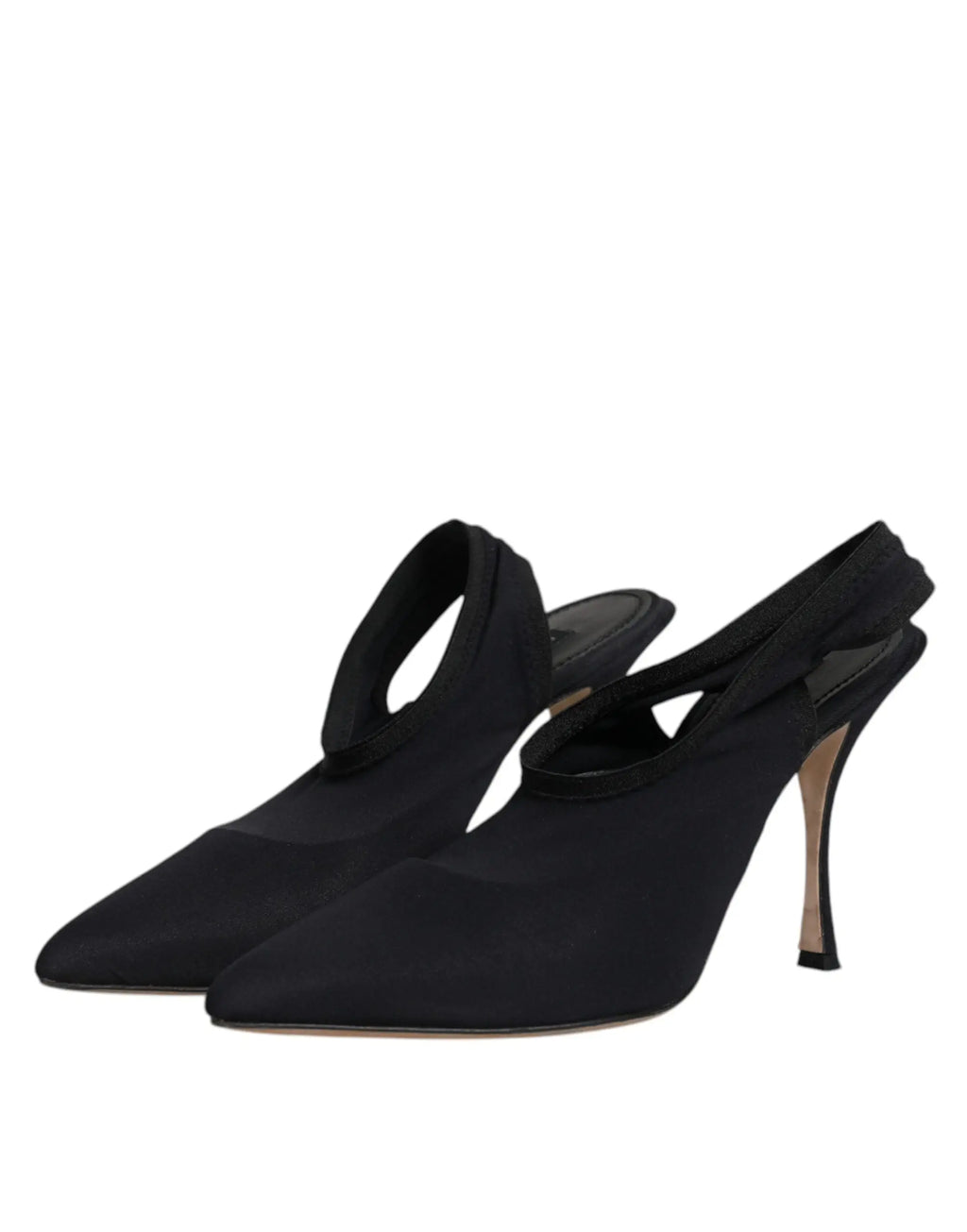 Dolce & gabbana escarpins slingback en jersey stretch noir avec bout pointu et talon haut fin en satin noir